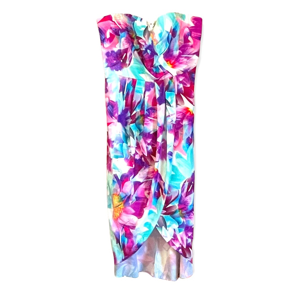 City Chic Strapless Floral Maxi Dress in Fuchsia, Aqua & Purple